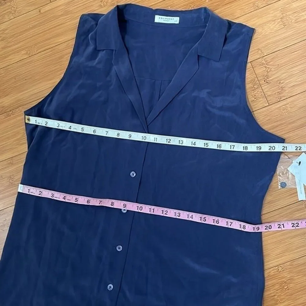 NWT Equipment Femme navy Adalyn Silk Sleeveless Shirtdress button down Size L - Picture 8 of 10